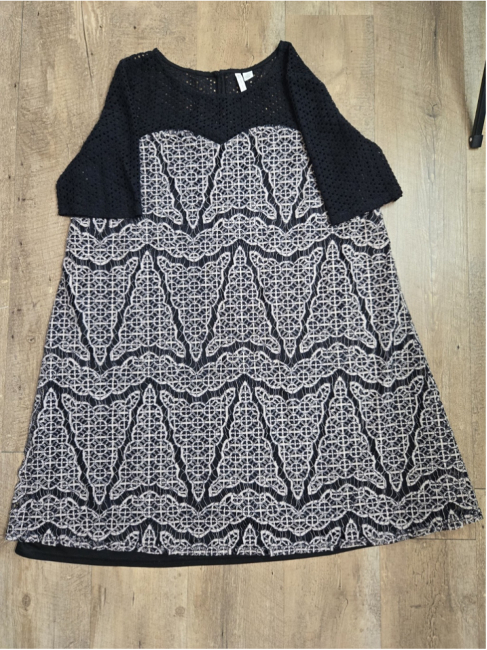 Cato Black White Geometric Lace Knit Overlay Shift Dress Large Shift L